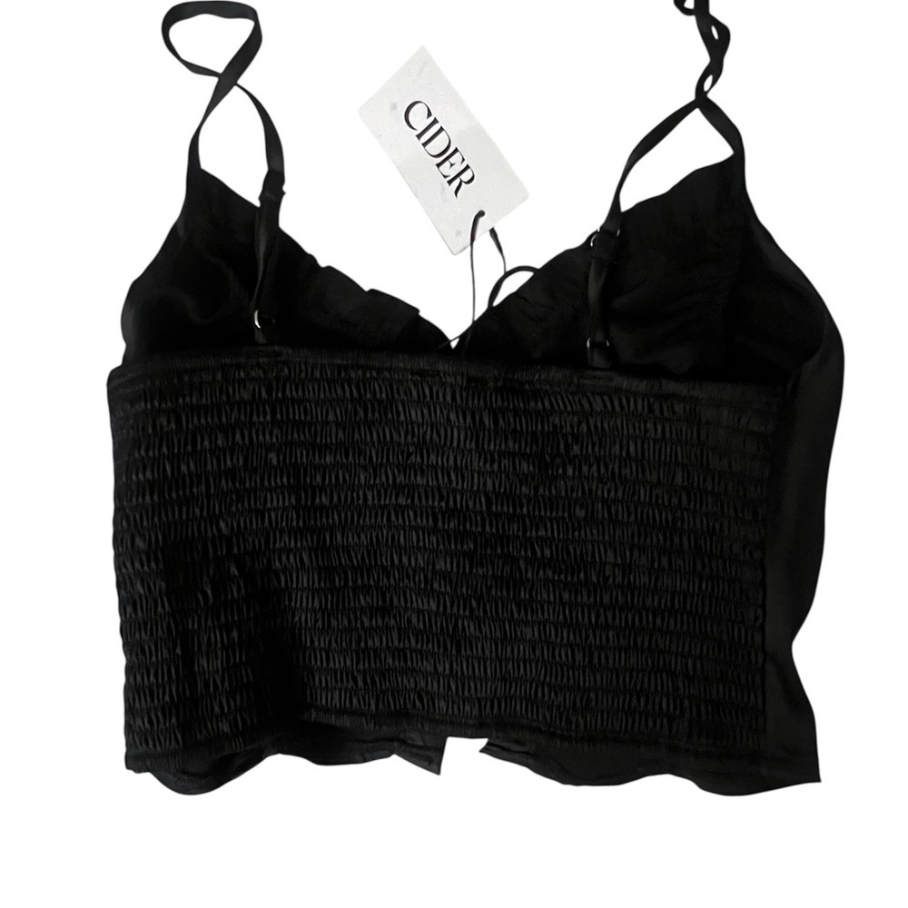 NWT Cider Black Satin Lace-Up Corset Crop Top โ Size S - Picture 2 of 2